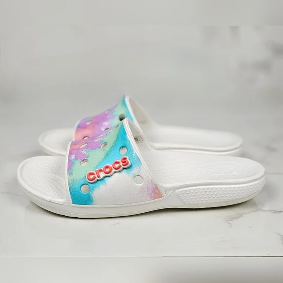 Crocs Classic Tie Dye Graphic Slide Sandal Womens 7 Mens 5 - Picture 4 of 9